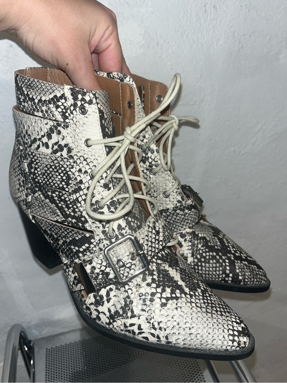 Qupid Snakeskin Heeled Booties